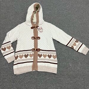 Charming Heart Pattern Kids Jacket - Cream and Brown